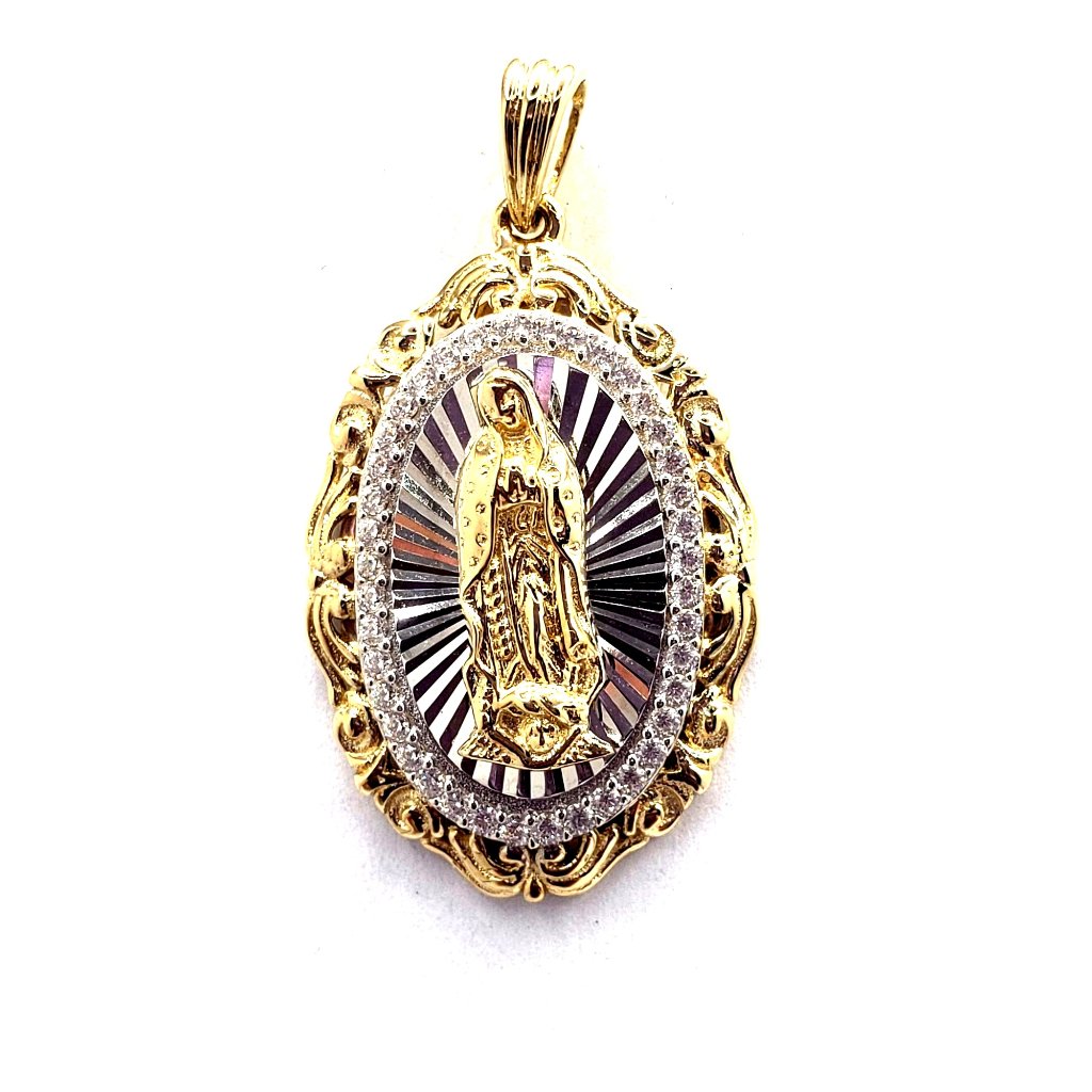 14k Real Gold Tricolor Diamond Cut Guadalupe Cz White Pendant